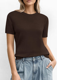 PRETTYGARDEN Women's Short Sleeve Sweaters Spring Crew Neck Knit Work Shirts Business Casual Tops Summer Fashion Clothes PRETTYGARDEN