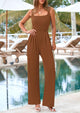 Summer Sleeveless Jumpsuits for Women Dressy Square Neck Wide Leg Pants Knitted One Piece Rompers with Pockets