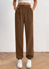 Women's Dressy Casual Pants Elastic High Waisted Work Office Corduroy Trouser Slacks with Pockets