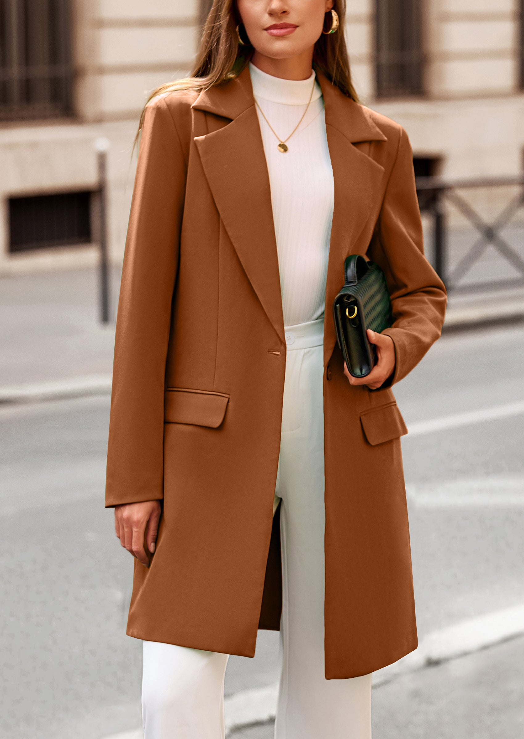 PRETTYGARDEN Women's Spring Fall Long Blazer Jackets Long Sleeve Lapel Pockets Loose Fit Work Casual Blazers Outerwear