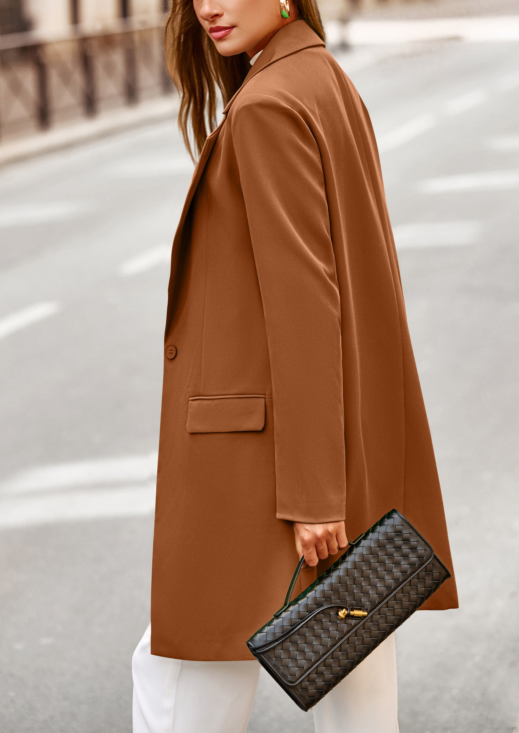 PRETTYGARDEN Women's Spring Fall Long Blazer Jackets Long Sleeve Lapel Pockets Loose Fit Work Casual Blazers Outerwear