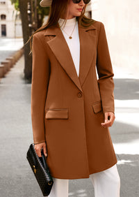 PRETTYGARDEN Women's Spring Fall Long Blazer Jackets Long Sleeve Lapel Pockets Loose Fit Work Casual Blazers Outerwear