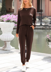 PRETTYGARDEN Lounge Outfit Long Sleeve Crewneck Pullover Tops High Waisted Pants Set Tracksuit
