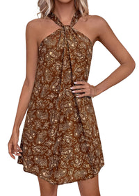 PRETTYGARDEN Womens 2026 Summer Halter Mini Dress Sleeveless Boho Floral Short Sundress Casual Flowy Beach Dresses PRETTYGARDEN