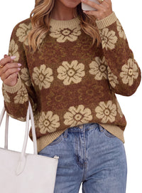 PRETTYGARDEN Women's Floral Crewneck Sweater Knit Pullover  Loose Fit, Chunky Knit Sweaters Tops, Dressy Casual Work Vacation Holiday Outfits, Womens Fall Fashion, Winter Clothes