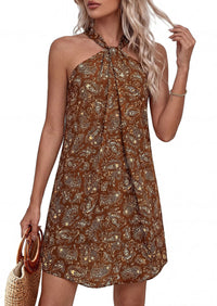 PRETTYGARDEN Womens 2026 Summer Halter Mini Dress Sleeveless Boho Floral Short Sundress Casual Flowy Beach Dresses PRETTYGARDEN