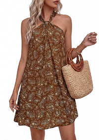 PRETTYGARDEN Womens 2026 Summer Halter Mini Dress Sleeveless Boho Floral Short Sundress Casual Flowy Beach Dresses PRETTYGARDEN