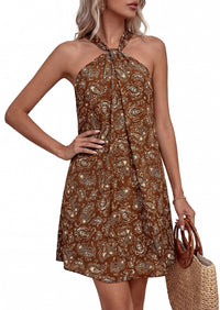 PRETTYGARDEN Womens 2026 Summer Halter Mini Dress Sleeveless Boho Floral Short Sundress Casual Flowy Beach Dresses PRETTYGARDEN