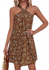 PRETTYGARDEN Womens 2026 Summer Halter Mini Dress Sleeveless Boho Floral Short Sundress Casual Flowy Beach Dresses PRETTYGARDEN