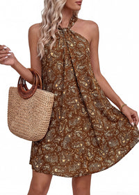 PRETTYGARDEN Womens 2026 Summer Halter Mini Dress Sleeveless Boho Floral Short Sundress Casual Flowy Beach Dresses PRETTYGARDEN