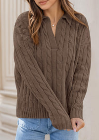 PRETTYGARDEN Fall Cable Knit Oversized Sweaters for Women Polo V Neck Long Sleeve Casual Chunky Sweater Pullover Tops PRETTYGARDEN