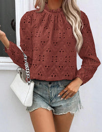 Womens Blouses Dressy Casual Embroidered Long Puff Sleeve Shirts Ruffle Eyelet Lace Top Fall Clothes