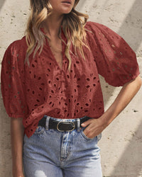 Hollow Out Lace Embroidered Blouse