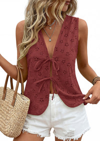 PRETTYGARDEN Women 2026 Summer Tie Front Eyelet Tank Tops Trendy Floral Vest Sleeveless V Neck Dressy Blouse Vacation Outfits PRETTYGARDEN