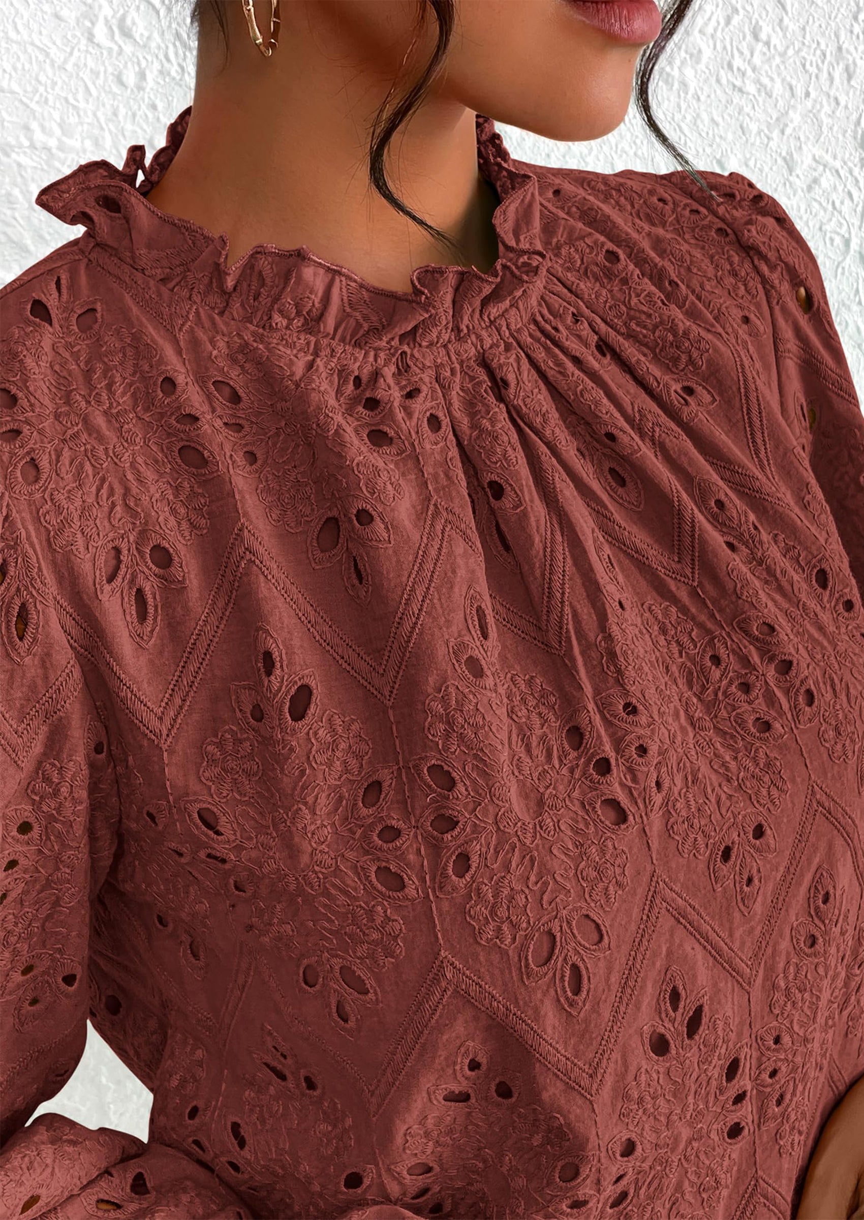 PRETTYGARDEN Womens Tops Dressy Casual Spring Long Sleeve Shirts Embroidered Eyelet Blouses Going Out Outfits