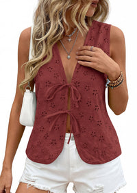 PRETTYGARDEN Women 2026 Summer Tie Front Eyelet Tank Tops Trendy Floral Vest Sleeveless V Neck Dressy Blouse Vacation Outfits PRETTYGARDEN