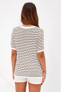 PRETTYGARDEN Cute Short Sleeve V Neck Sweaters for Women Summer Casual Striped Quarter Button Henley Shirts Knit Work Tops PRETTYGARDEN