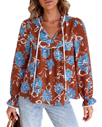 PRETTYGARDEN Women Boho Floral Babydoll Tunic Top