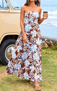 PRETTYGARDEN Sleeveless Floral Summer Maxi Dresses for Women Tube Top Flowy Long Dress Tropical Beach Vacation Clothes PRETTYGARDEN