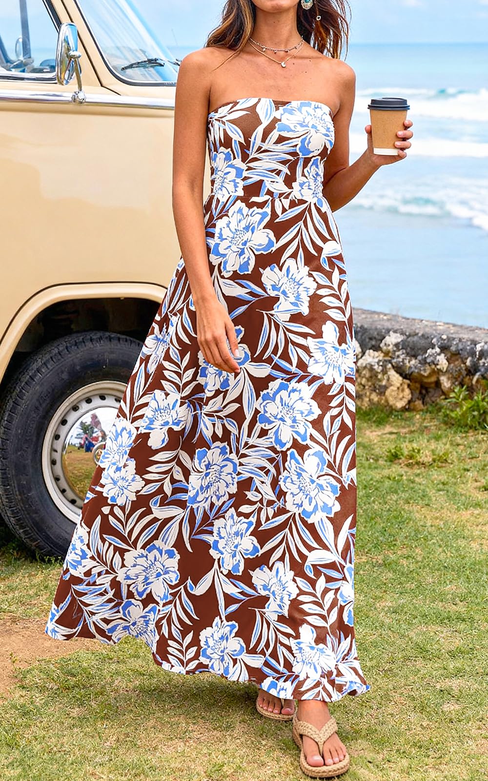 PRETTYGARDEN Sleeveless Floral Summer Maxi Dresses for Women Tube Top Flowy Long Dress Tropical Beach Vacation Clothes PRETTYGARDEN