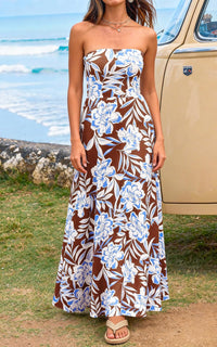 PRETTYGARDEN Sleeveless Floral Summer Maxi Dresses for Women Tube Top Flowy Long Dress Tropical Beach Vacation Clothes PRETTYGARDEN