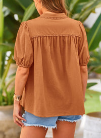 Summer Button Down Short Lantern Sleeve V Neck Cotton Blouses