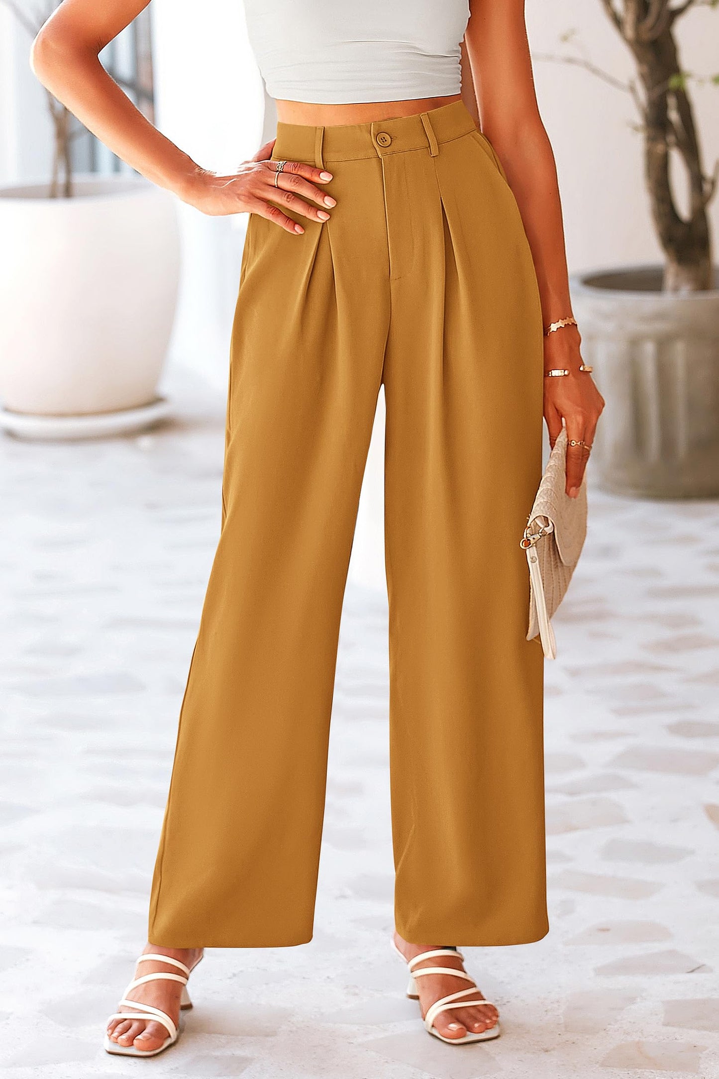 Causal Wide Leg Pants High Elastic Waisted Long Work Office Suit Pants