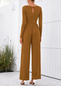 PRETTYGARDEN One Piece Jumpsuits for Women Dressy Casual Long Sleeve Crewneck Wide Leg Romper Overalls Spring Outfits