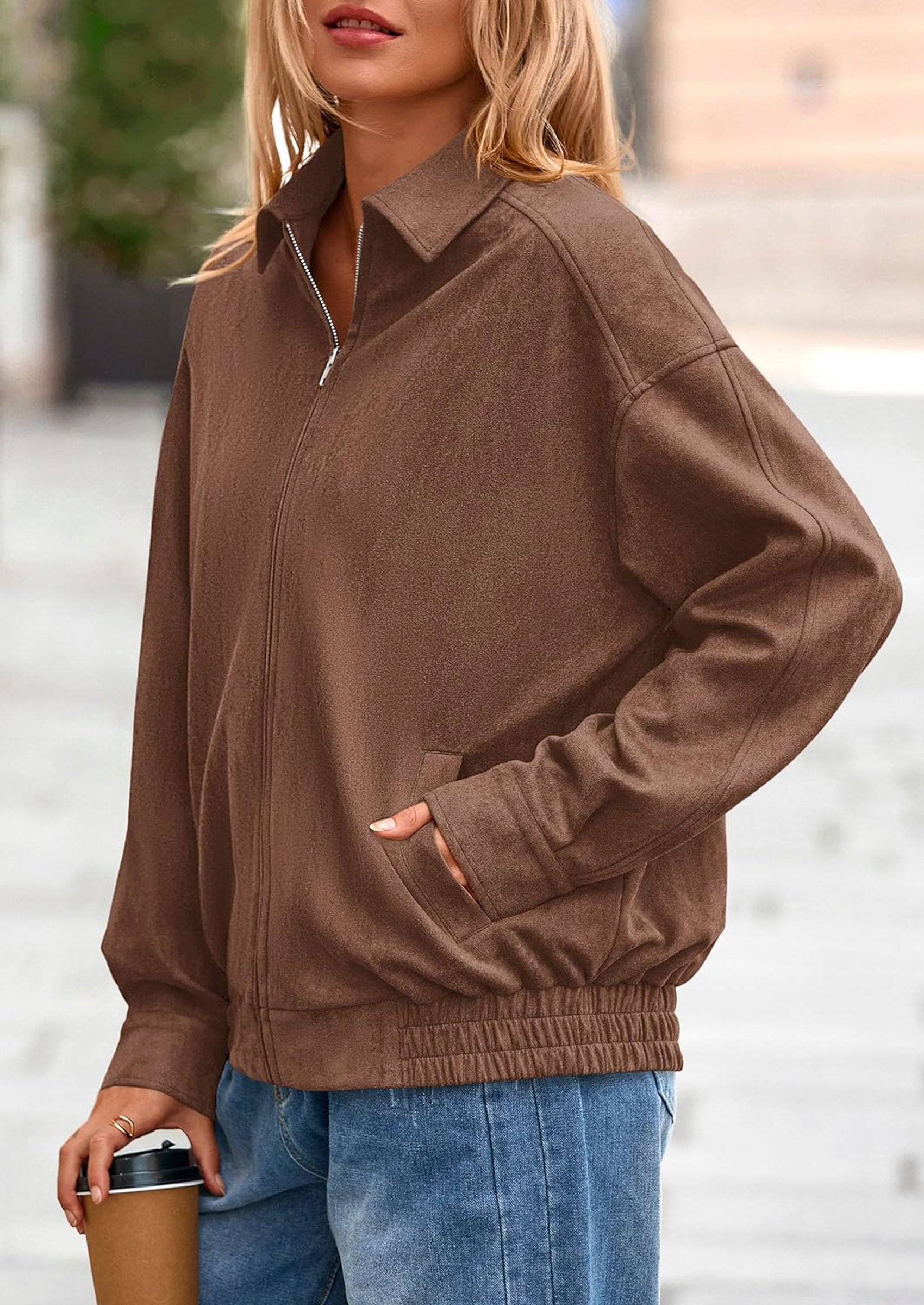 PRETTYGARDEN Women's Faux Suede Motorcycle Jacket Trendy Fall Fashion Oversized Zip Up Coats Winter Clothes Outerwear