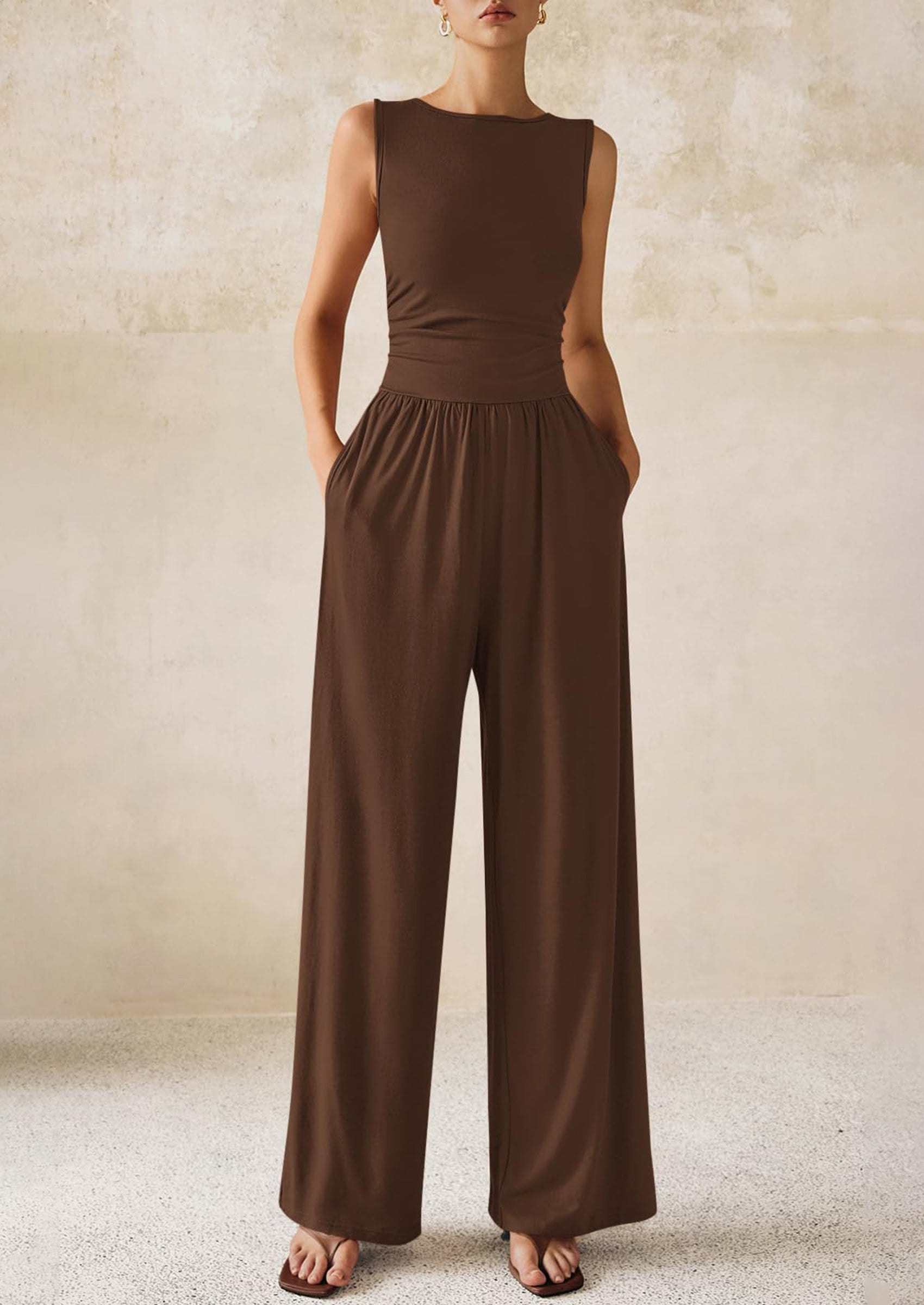 PRETTYGARDEN One Piece Jumpsuits for Women Dressy Casual Sleeveless Crewneck Wide Leg Rompers Jumpers Vacation Summer Outfits