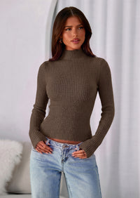 PRETTYGARDEN Long Sleeve T Shirts for Women Fall Fashion Mock Neck Fitted Ribbed Tee Tops Casual Basic Winter Clothing
