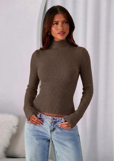 PRETTYGARDEN Long Sleeve T Shirts for Women Fall Fashion Mock Neck Fitted Ribbed Tee Tops Casual Basic Winter Clothing