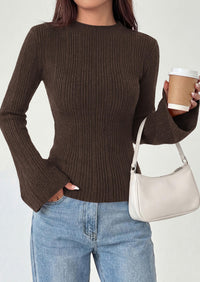 PRETTYGARDEN Sweaters for Women Lightweight Mock Neck Bell Long Sleeve Fitted Tops Ribbed Pullover Fall Fashion Clothing
