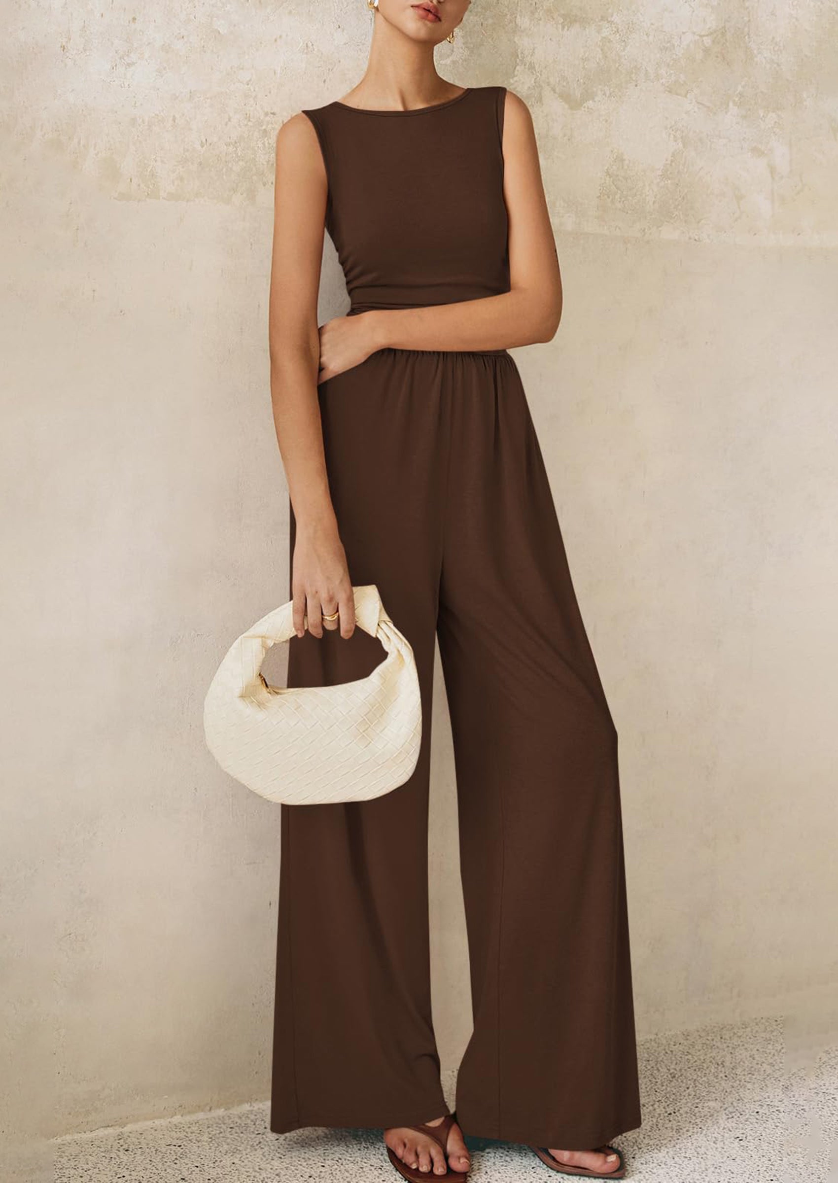 PRETTYGARDEN One Piece Jumpsuits for Women Dressy Casual Sleeveless Crewneck Wide Leg Rompers Jumpers Vacation Summer Outfits
