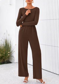 PRETTYGARDEN One Piece Jumpsuits for Women Dressy Casual Long Sleeve Crewneck Wide Leg Romper Overalls Spring Outfits