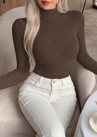 PRETTYGARDEN Long Sleeve T Shirts for Women Fall Fashion Mock Neck Fitted Ribbed Tee Tops Casual Basic Winter Clothing