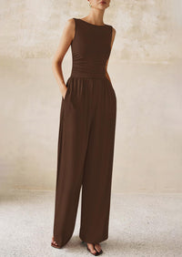 PRETTYGARDEN One Piece Jumpsuits for Women Dressy Casual Sleeveless Crewneck Wide Leg Rompers Jumpers Vacation Summer Outfits