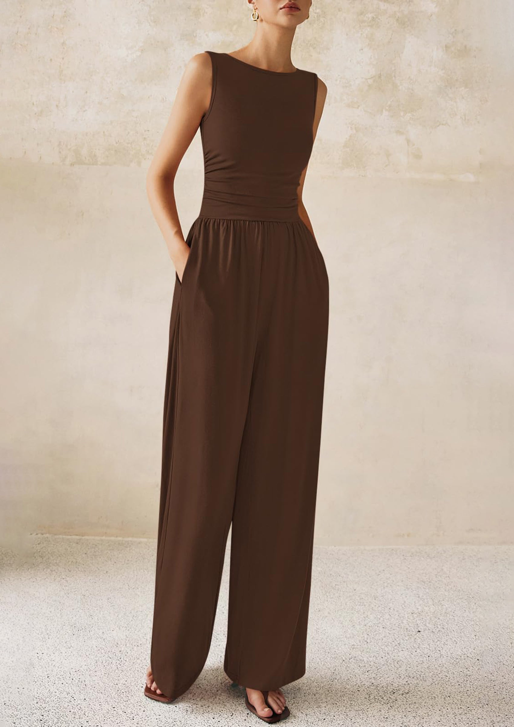 PRETTYGARDEN One Piece Jumpsuits for Women Dressy Casual Sleeveless Crewneck Wide Leg Rompers Jumpers Vacation Summer Outfits
