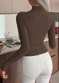 PRETTYGARDEN Long Sleeve T Shirts for Women Fall Fashion Mock Neck Fitted Ribbed Tee Tops Casual Basic Winter Clothing