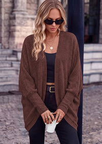 PRETTYGARDEN Batwing Long Sleeve Lightweight Cardigan Sweaters for Women Batwing Sleeve Long Cardigans Loose Fit Soft Ribbed Knit Light Weight Sweater Early Fall Fashion Streetwear Travel Outfits