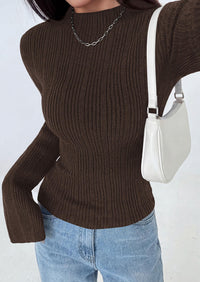 PRETTYGARDEN Sweaters for Women Lightweight Mock Neck Bell Long Sleeve Fitted Tops Ribbed Pullover Fall Fashion Clothing