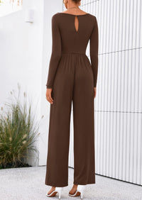 PRETTYGARDEN One Piece Jumpsuits for Women Dressy Casual Long Sleeve Crewneck Wide Leg Romper Overalls Spring Outfits
