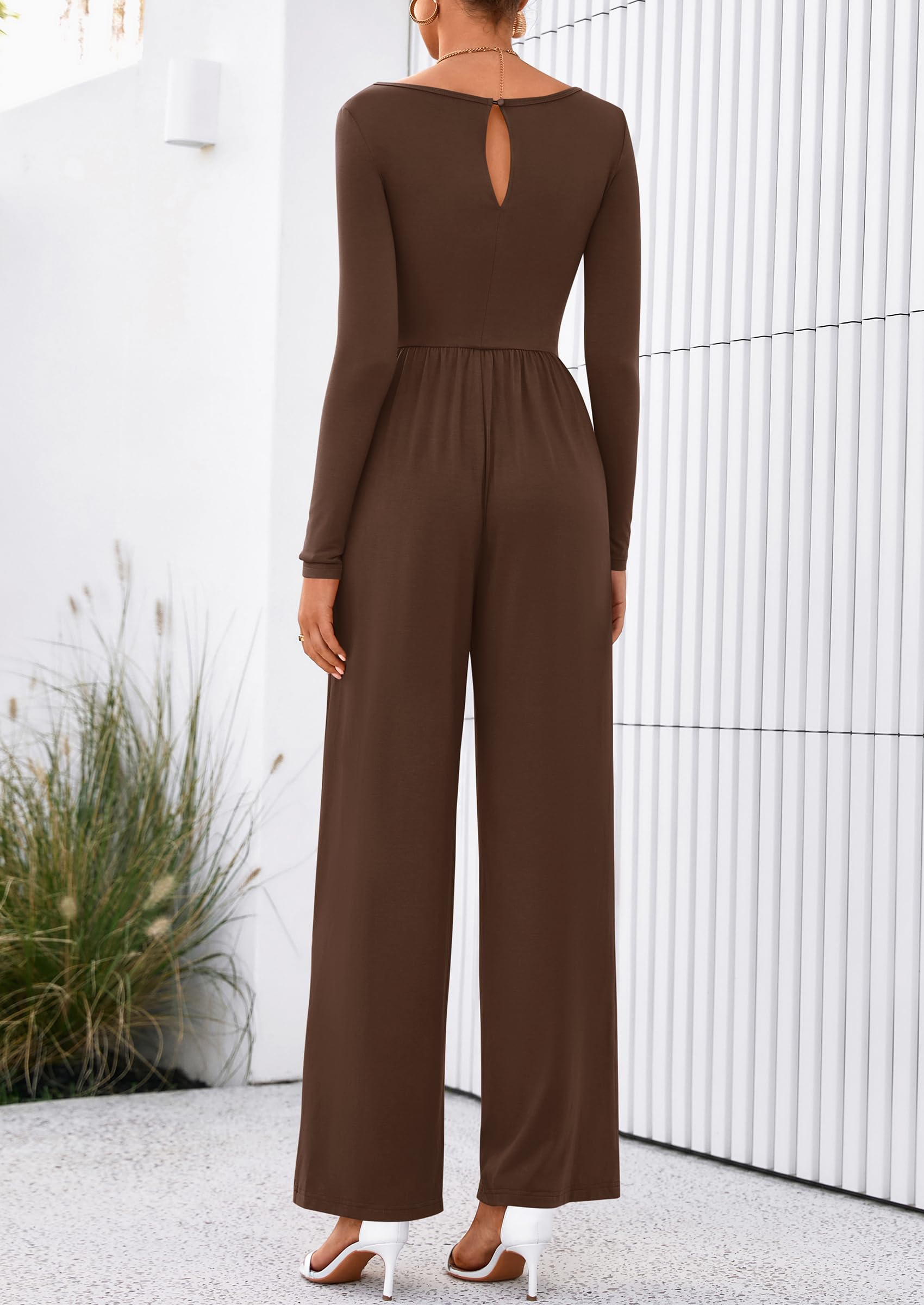 PRETTYGARDEN One Piece Jumpsuits for Women Dressy Casual Long Sleeve Crewneck Wide Leg Romper Overalls Spring Outfits
