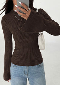 PRETTYGARDEN Sweaters for Women Lightweight Mock Neck Bell Long Sleeve Fitted Tops Ribbed Pullover Fall Fashion Clothing