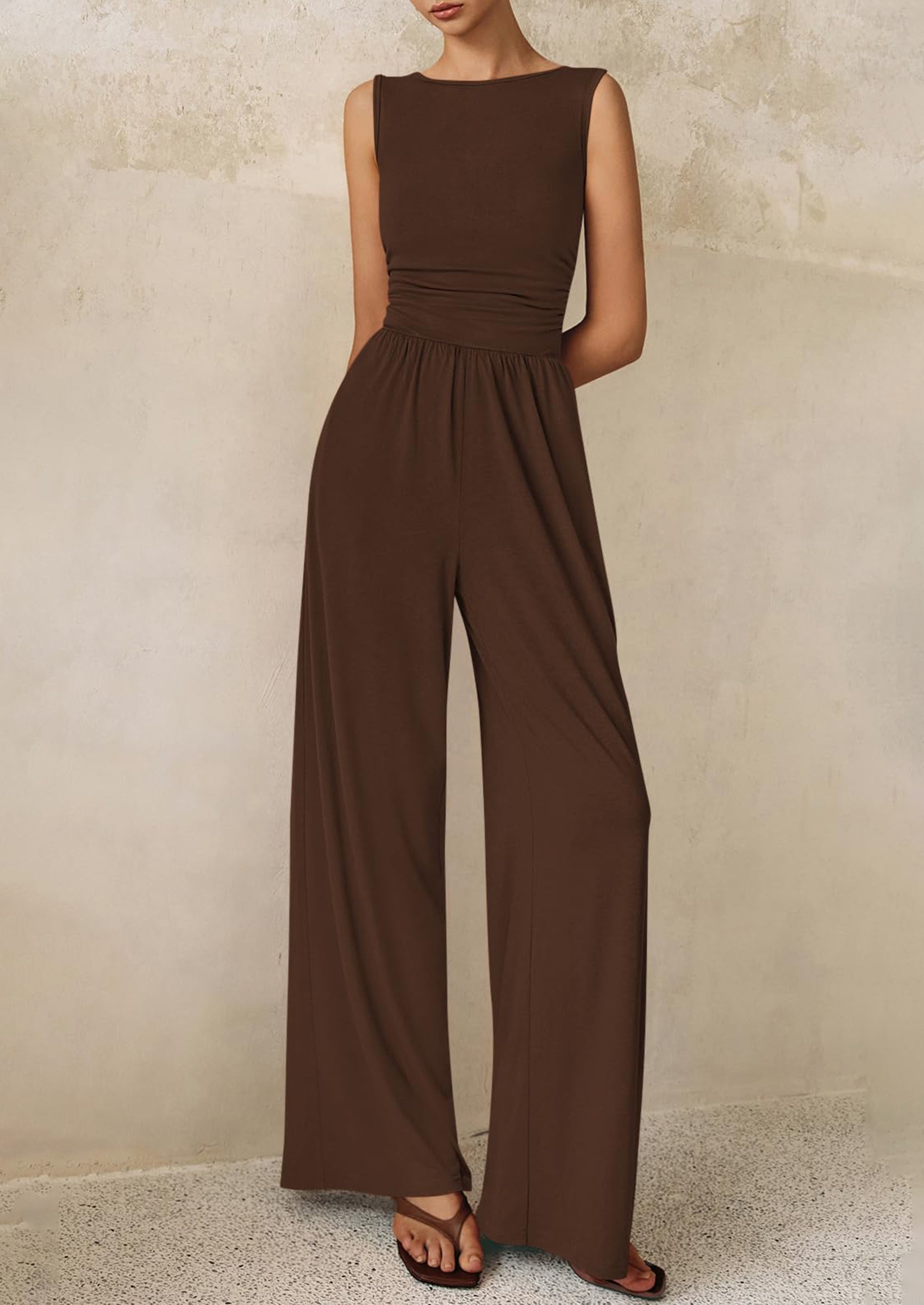 PRETTYGARDEN One Piece Jumpsuits for Women Dressy Casual Sleeveless Crewneck Wide Leg Rompers Jumpers Vacation Summer Outfits