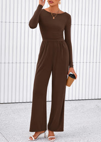 PRETTYGARDEN One Piece Jumpsuits for Women Dressy Casual Long Sleeve Crewneck Wide Leg Romper Overalls Spring Outfits