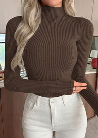 PRETTYGARDEN Long Sleeve T Shirts for Women Fall Fashion Mock Neck Fitted Ribbed Tee Tops Casual Basic Winter Clothing