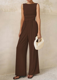PRETTYGARDEN One Piece Jumpsuits for Women Dressy Casual Sleeveless Crewneck Wide Leg Rompers Jumpers Vacation Summer Outfits