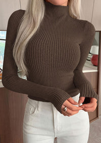PRETTYGARDEN Long Sleeve T Shirts for Women Fall Fashion Mock Neck Fitted Ribbed Tee Tops Casual Basic Winter Clothing