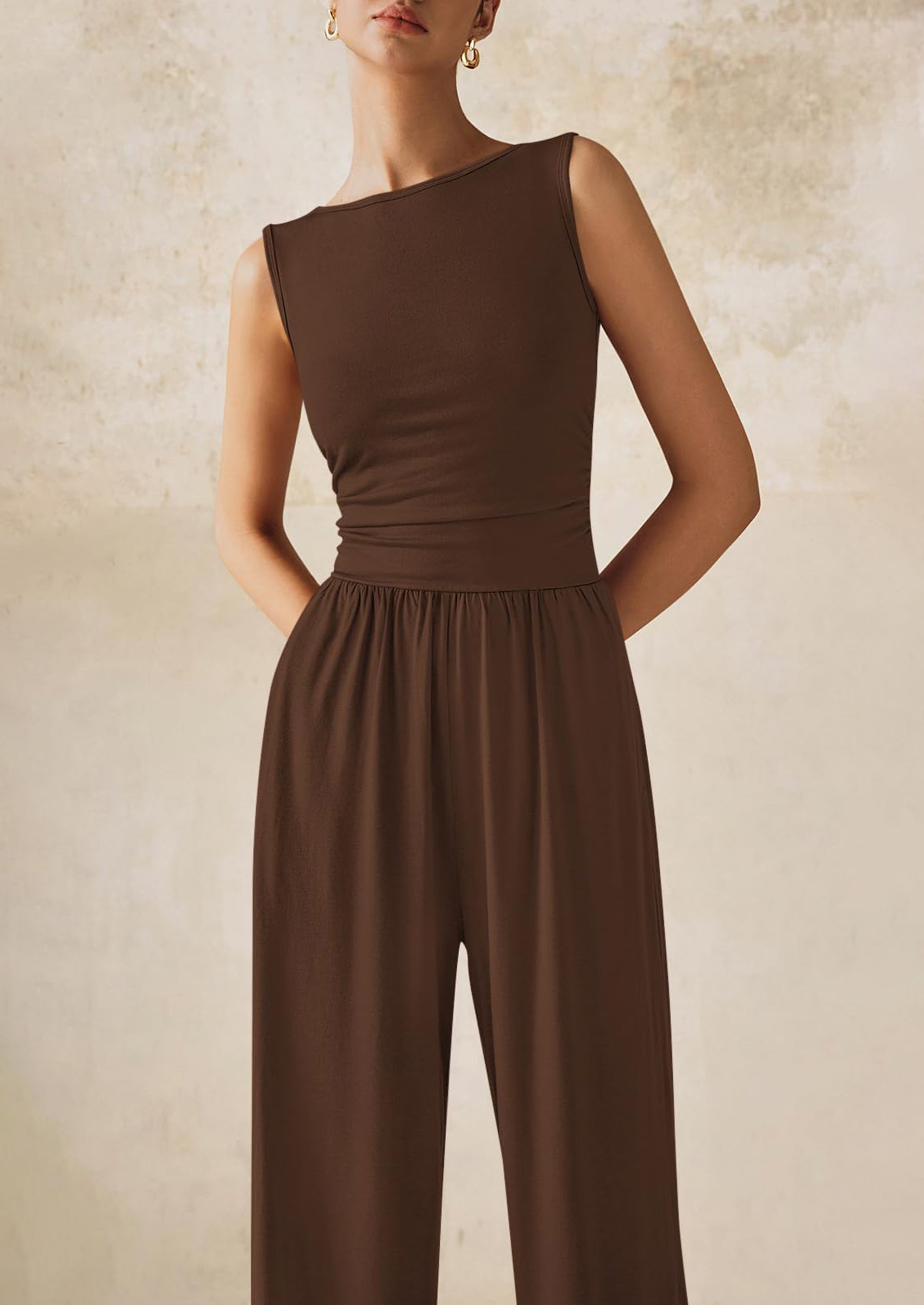 PRETTYGARDEN One Piece Jumpsuits for Women Dressy Casual Sleeveless Crewneck Wide Leg Rompers Jumpers Vacation Summer Outfits